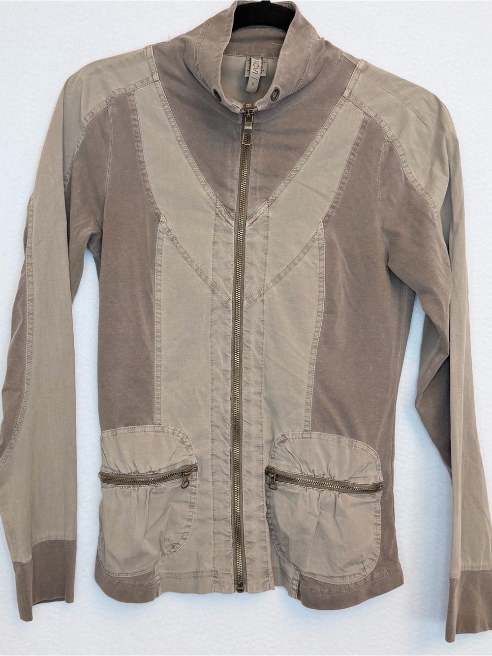 XCVI Colorblock Utility Jacket Small Cotton Stretch Full Zip Mock Neck Boho